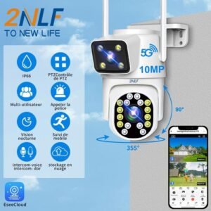 Caméra De Sécurité rotative 2 vision en 1 10mp 2K WIFI 5G